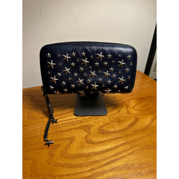 Jimmy Choo Blue Leather Star Studded Zip Around Wallet - Picture 2 of 8